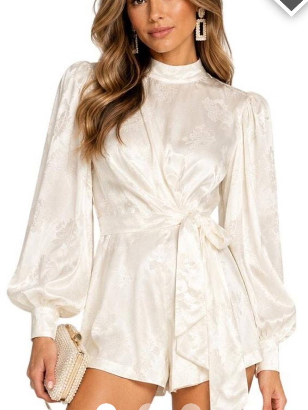MAJORELLE Camryn ivory white Long-Sleeve Bridal Romper satin
